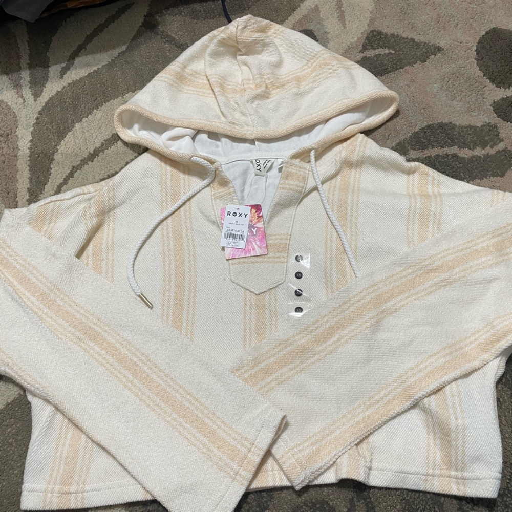 Roxy Striped Cream and Tan Hoodie